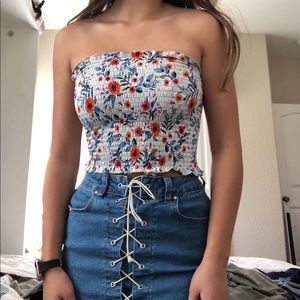 Rue21 Blue Floral Smocked Tube Top